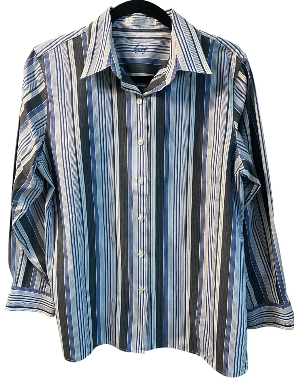 Foxcroft Vintage 100% Cotton Wrinkle-Free Blue Multi-Stripe Button-Down / M - Picture 1 of 9